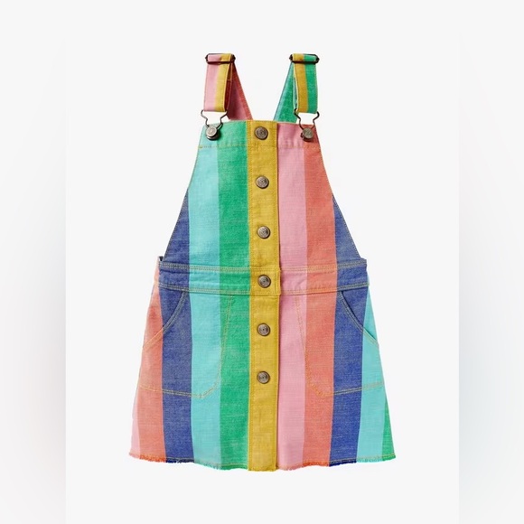 Mini Boden 6247146 Rainbow Stripe Button Dungaree Pinafore Dress Jumper 9/10 - Picture 3 of 8